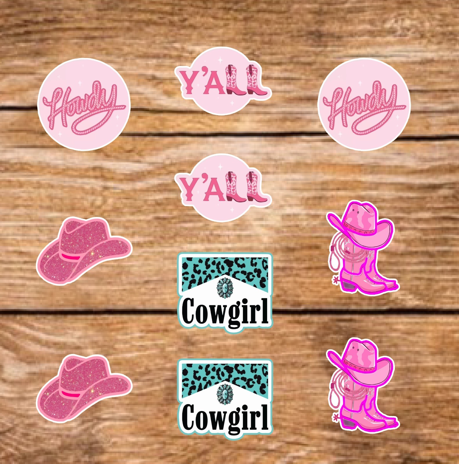 Cowgirl – 2 Pages (20 Sticker Set) 2in, Waterproof, Glossy Finish Vinyl.