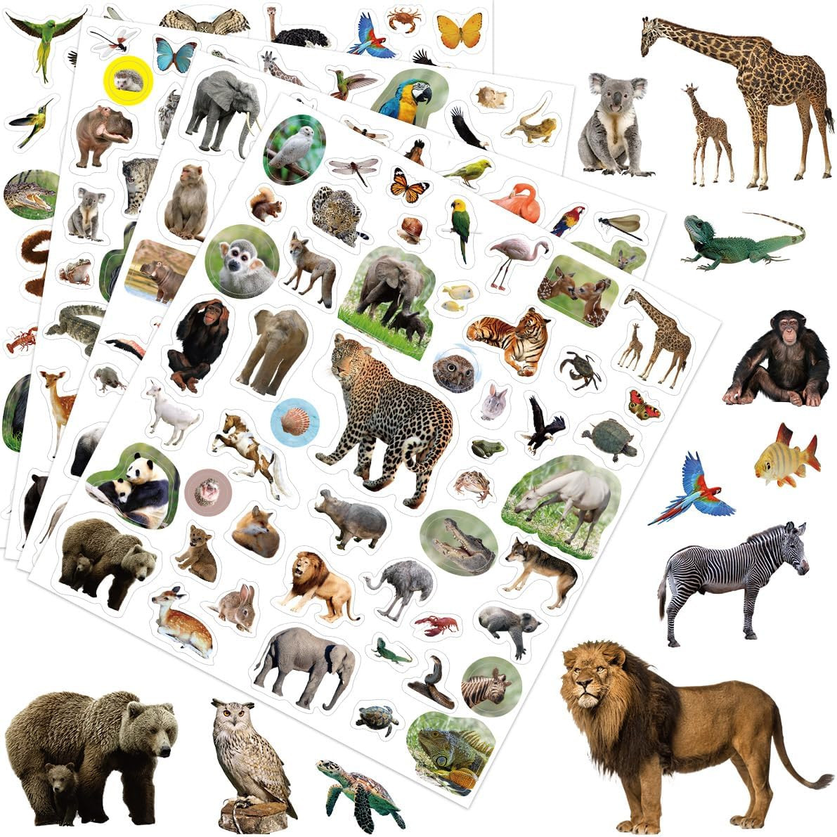 Jungle Animal Stickers for Kids, 8 Sheets, 400 Pcs Safari Themed Decals