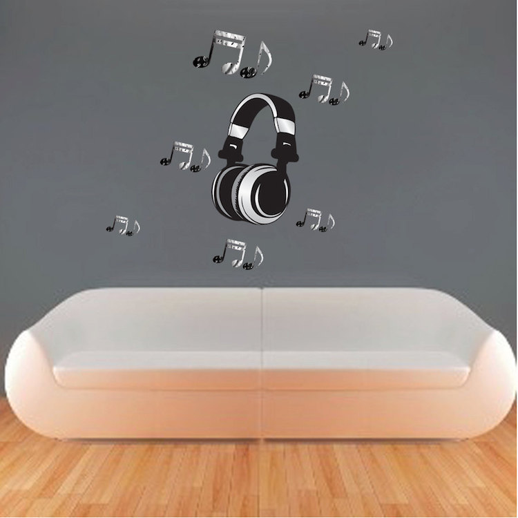 Headphone Music Notes Wall Decal Musician Note Cool Art Mural Removable Art, d28