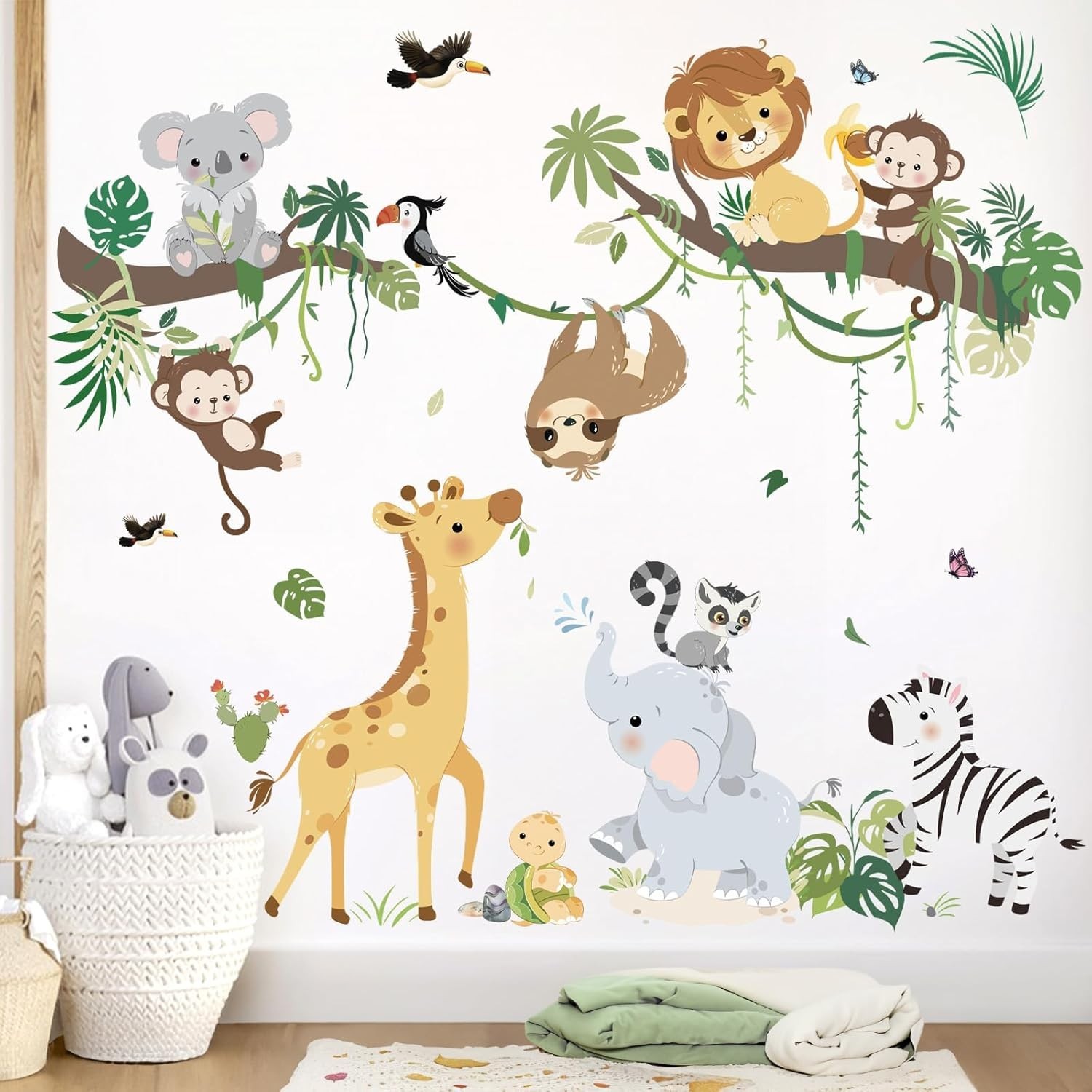 Jungle Animals Tree Branch Wall Decals Safari Monkey Giraffe Lion Wall Sticke…