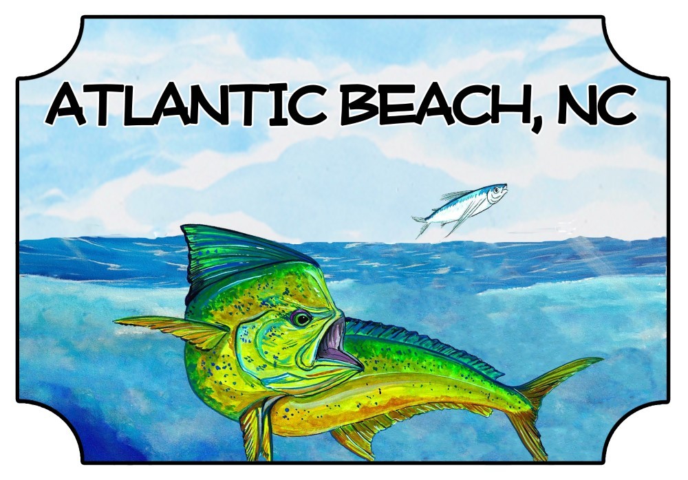 Atlantic Beach NC Mahi-Mahi Scene High Quality Decal Car Truck Window Cup Cooler