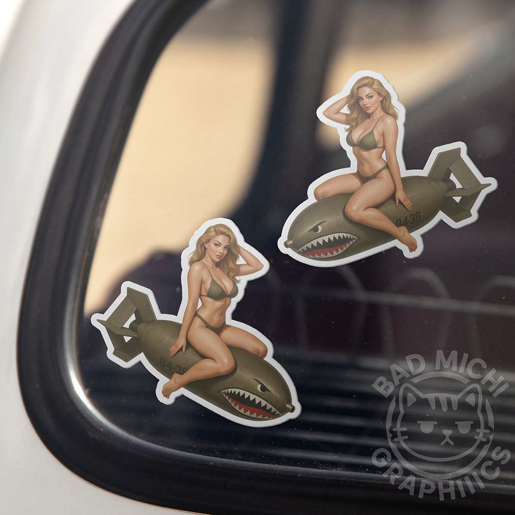 Pinup Girl Military Army Bomb Vinyl Decal Sticker – Made in USA (Sizes)