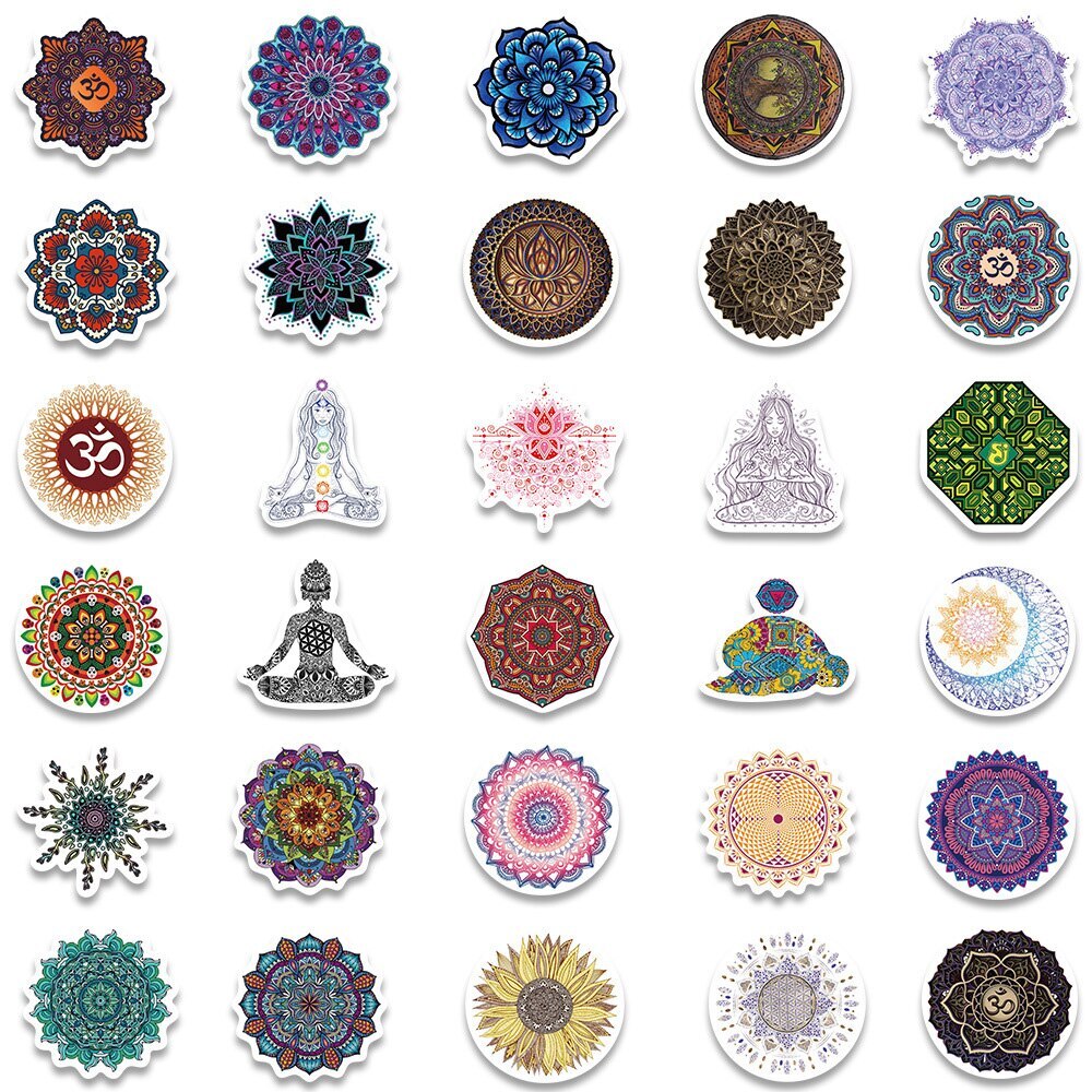 YOGA Stickers [D] Mandala Symbol Flower Pattern ~ Vinyl Waterproof Water Bottle