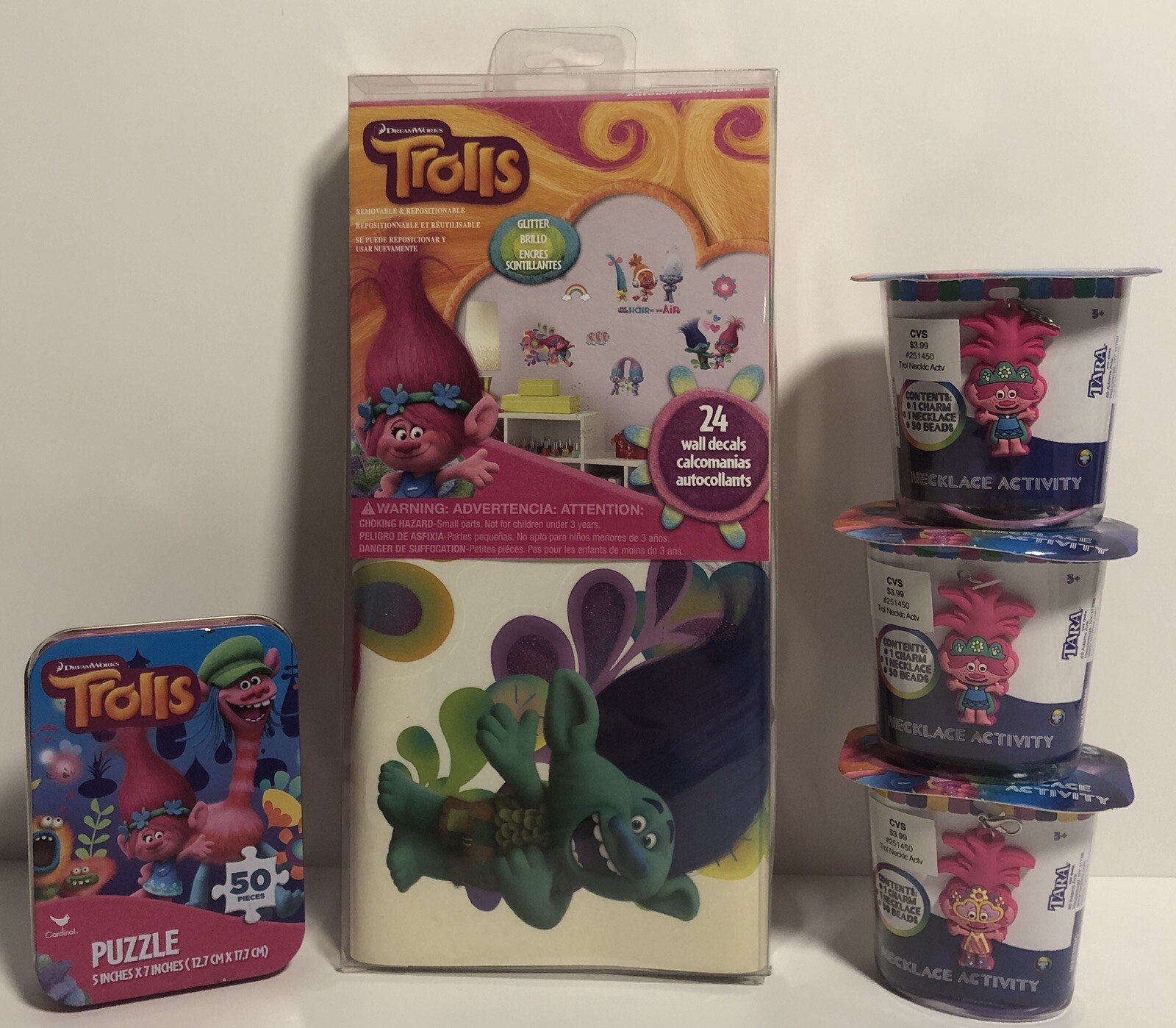 TROLLS Roommates 24 Wall Decals, Puzzle & Necklace Activity Sets- Mixed Lot of 5