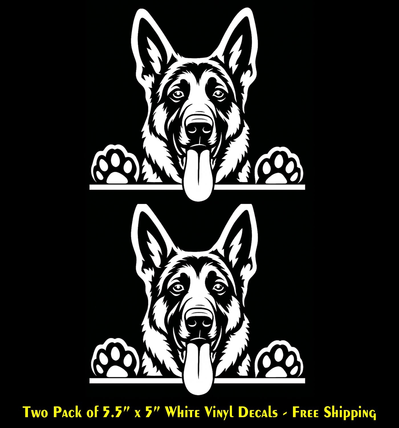 German Shepherd Two White Vinyl Decals Car Truck Bumper Door Any Flat Surface
