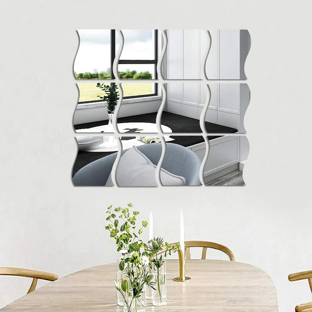 12PCS Wavy Acrylic Mirror Wall Stickers for Home Decoration