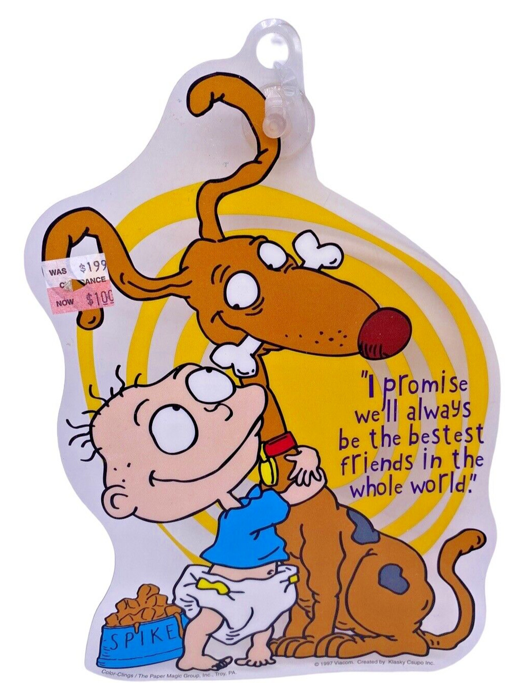 Rugrats Tommy & Spike the Dog Window Cling 90s 1997 Collectible Vintage