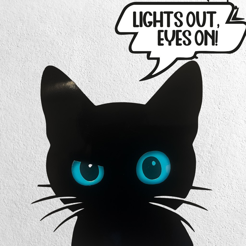 Glow in the Dark Cat Eyes Sticker | Cute Spooky Black Cat Vinyl Decal 3.5″ x 3.5
