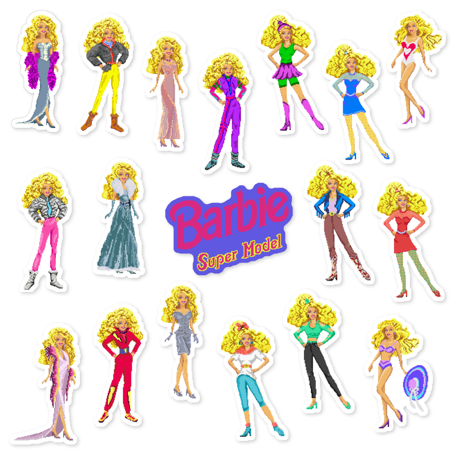 Barbie Super Model Stickers Super Nintendo SNES Pixel Art 18 Sticker Pack