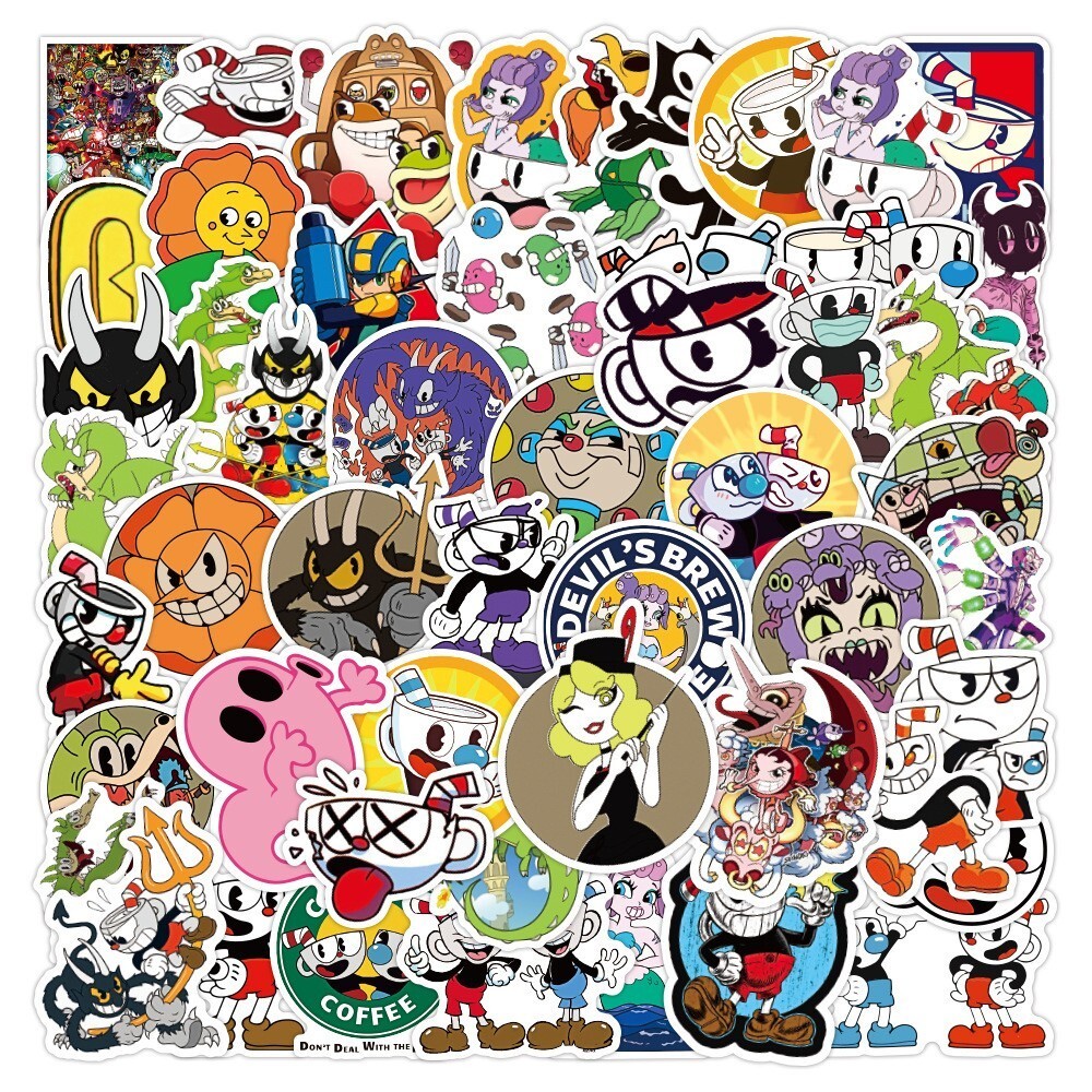 50 Piece Cuphead Decal Sticker Phone Laptop Notbook Water Bottle