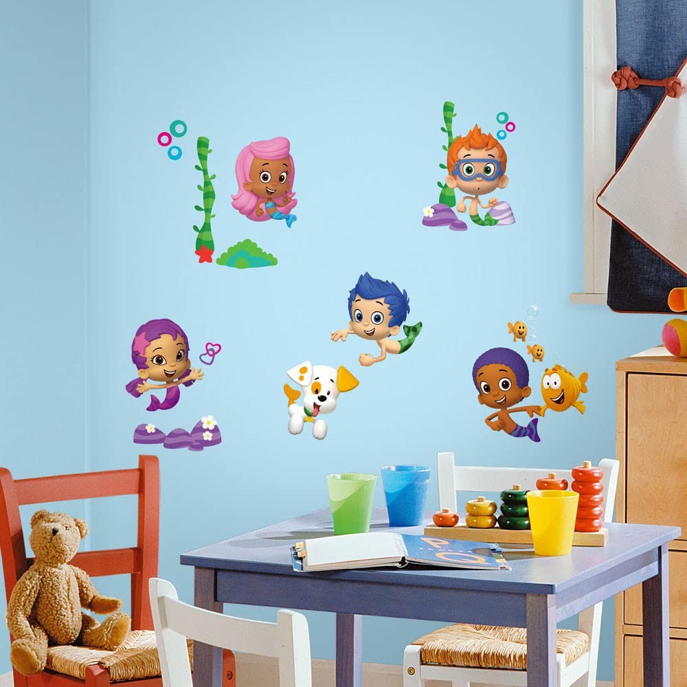 Bubble Guppies Peel and Stick Wall Decals, 44 Decal Set, Vinyl, Multicolor, R…