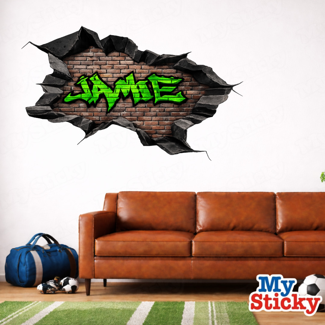 Custom Name Graffiti Brick Vinyl Wall Decal 3D Mandala Brick Scene Wall Sticker
