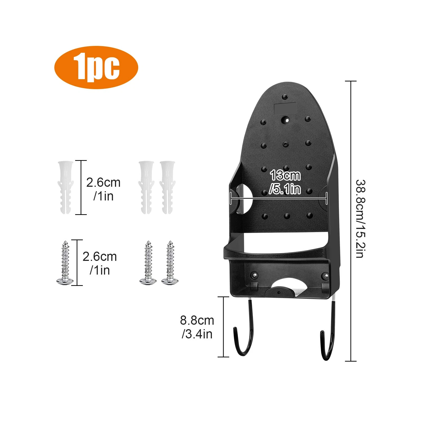 Wall Mount Iron Holder With Hooks Space Saving Storage Home Black Heat Resistant