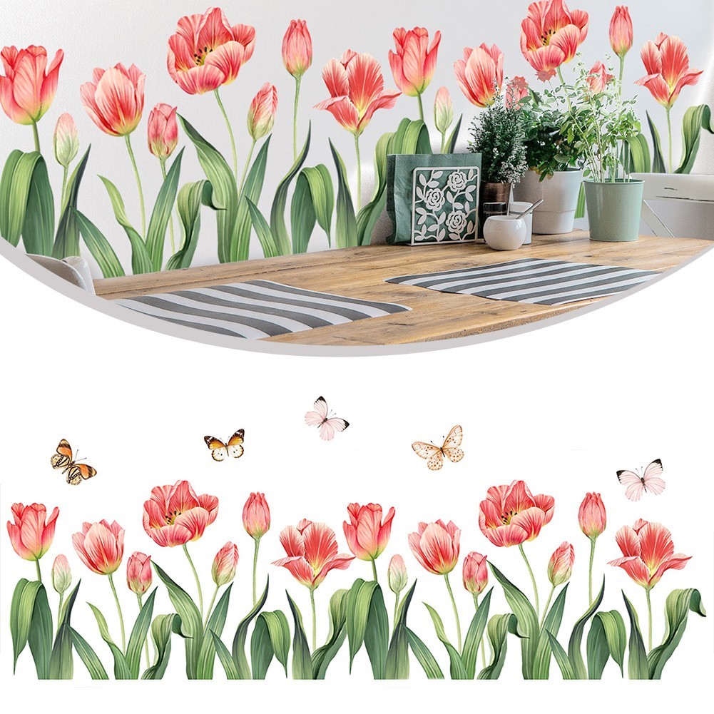 DIY Application Removable Vinyl Wall Stickers Tulip Flower & Butterfly Design