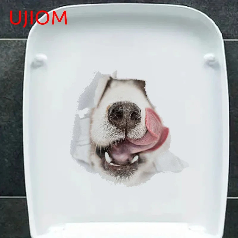 UJIOM 13cm Cute Dog Tear Wall Stickers Personality Graphics Toilet Bathroom