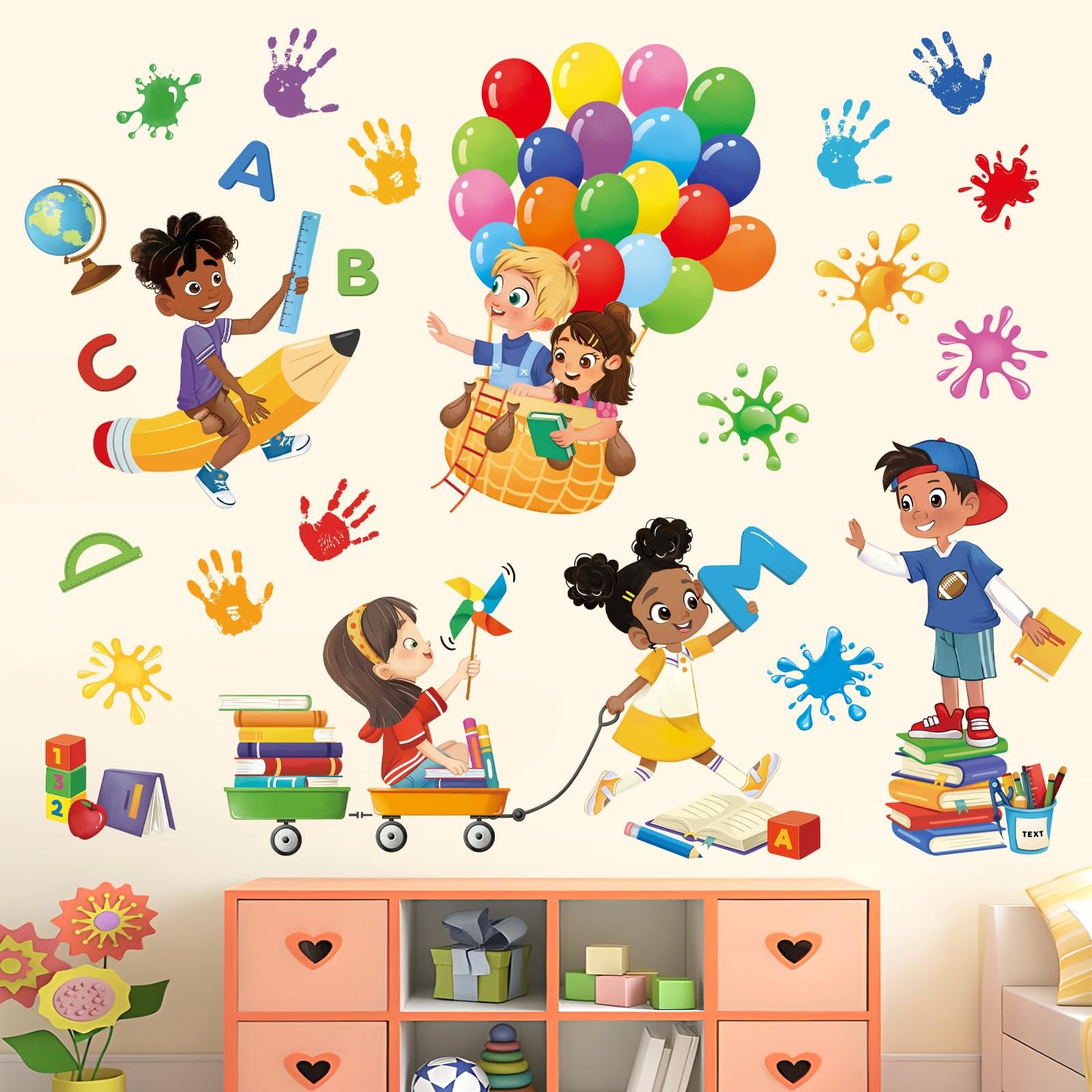 Reading Corner Balloon Wall Stickers Books Handprint Educational Wall Decals …