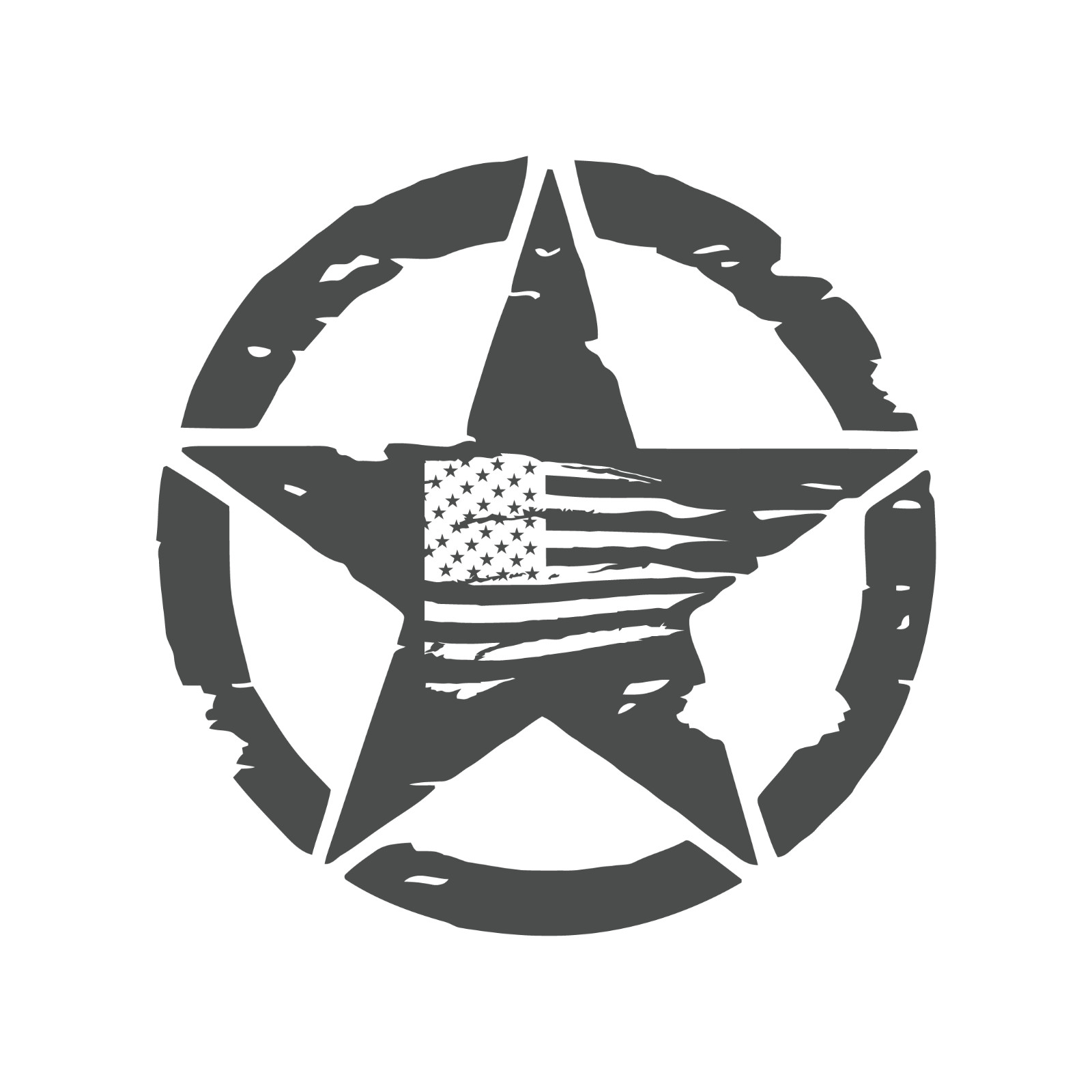 Distressed Army Star With Distressed US Flag Automotive Die Cut Decal Made USA