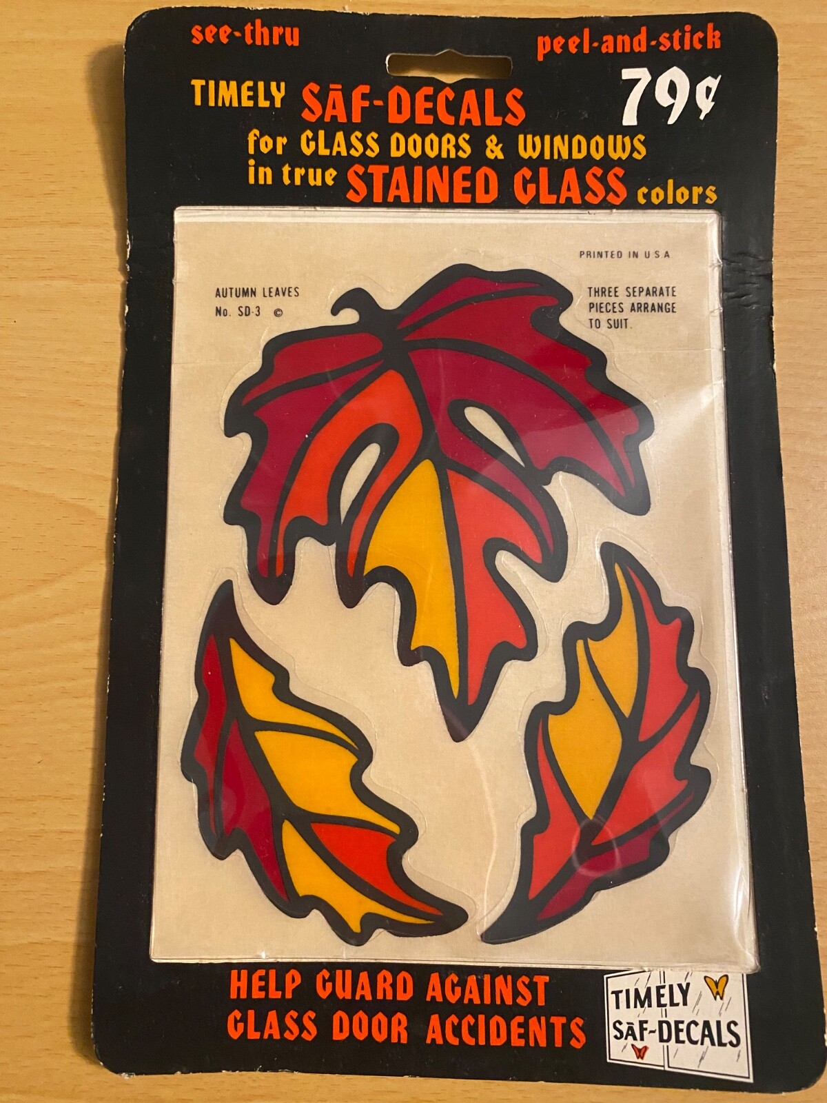 VINTAGE 1972 Timely Saf-Decals AUTUMN LEAVES Decals Stained Glass Doors