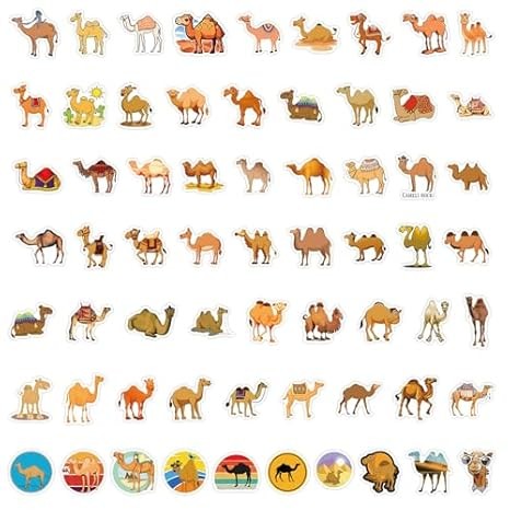 Cute 60pcs Camel Stickers – Vinyl Waterproof Decals for Laptop & Scrapbook