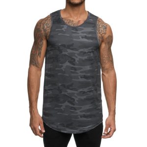 Private Label Wholesale Dry Fit Mesh Crew Neck Camo Gym Tank Tops Mens
