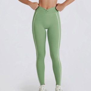 Custom Mid-Rise Twist-Front Women's Leggings with Elastic Waistband