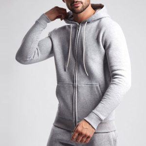 Wholesale Jackets and Hoodies Cotton Fleece Grey Mens Zip Up Hoodies