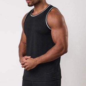 Custom Polyester Casual/Gym Wear Men's Vest Linear Print Men Mesh Tank Tops